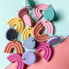 Load image into Gallery viewer, Clip-on Rainbow Clay Earrings
